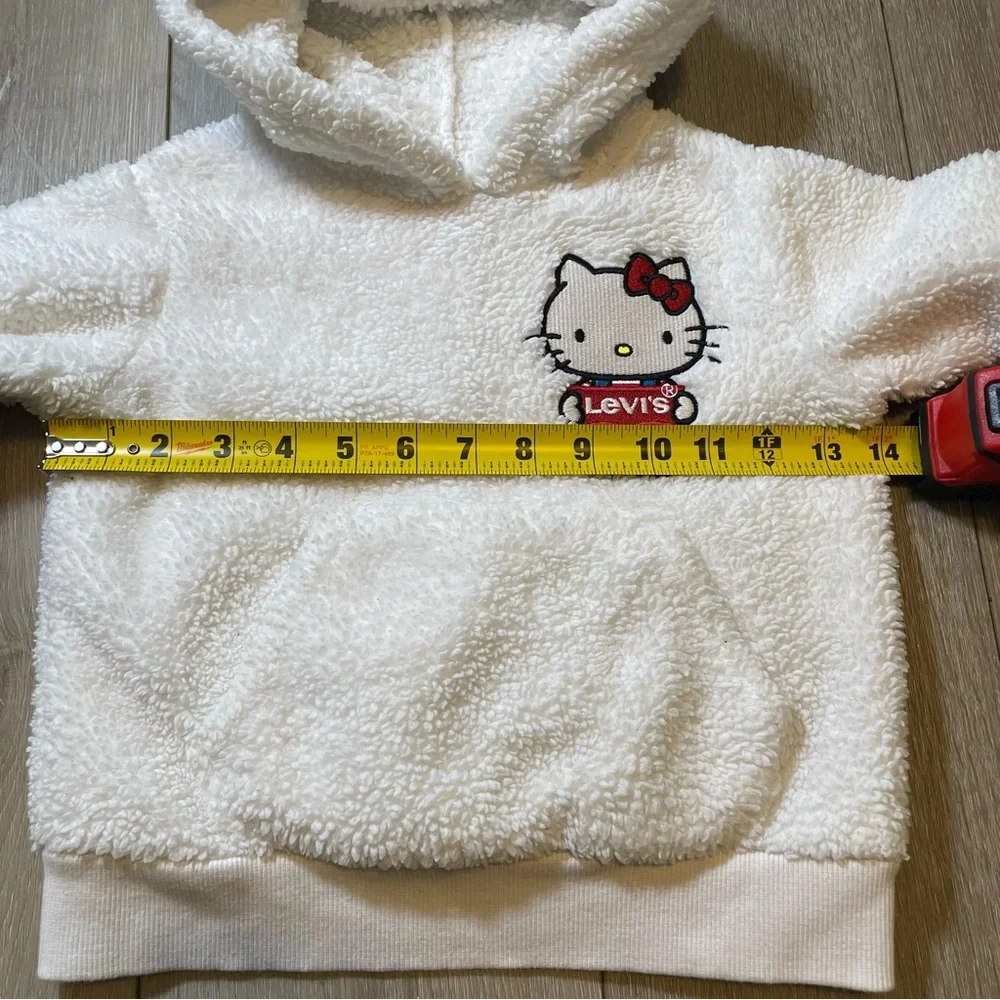 Levi's Hello‎ Kitty Sherpa Hoodie White Cozy Fleece Pullover Kids XS 4